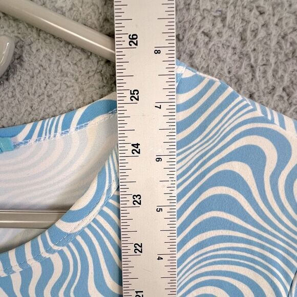 J MCLAUGHLIN WOMENS BLOUSE SIZE L LIGHT BLUE AND WHITE DESIGN - Picture 8 of 10
